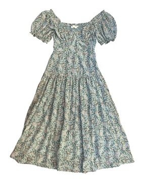 ASTR Milkmaid Midi Dress Underwire Shirred Back Puff Sleeve Floral M Cottagecore